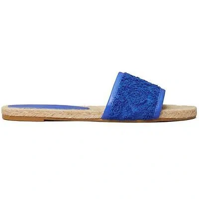 Pre-owned Tory Burch Womens Leather Woven Slides Espadrilles Shoes Bhfo 4639 In Blue Night