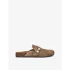 Tory Burch Mellow Logo Shearling Flat Mules In Tan