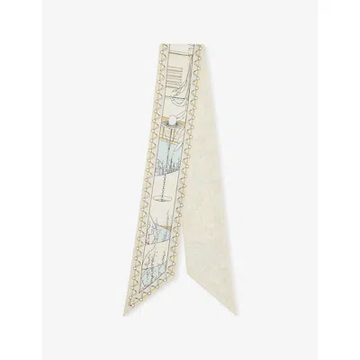 Tory Burch Womens The Pool Beige The Pool Graphic-print Silk-twill Ribbon Scarf