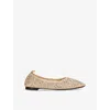 Tory Burch Beige Ballet Flats With All-over Crystals Application In Tech Fabric Woman In White