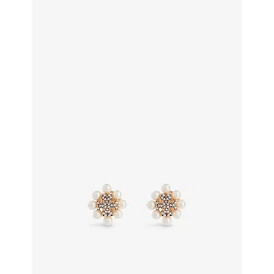Tory Burch Womens  Kira 18ct Yellow Gold-plated Brass And Pearl Earrings In Tory Gold / Pearl / Crys