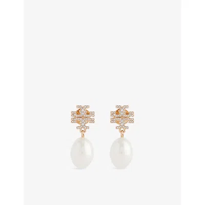 Tory Burch Womens Tory Gold / Pearl Kira Pavé 18ct Yellow Gold-plated Brass, Pearl And Crystal Drop Earrings