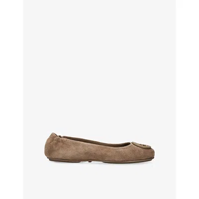 Tory Burch Womens Taupe Minnie Travel Suede Ballet Flats Eur 39 / 6 Uk