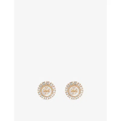 Tory Burch Womens Tory Gold/mop/crystal Kira 18ct Yellow-gold Plated Brass And Crystal Stud Earrings