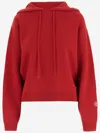 Tory Burch Logo-embroidered Knitted Hoodie In Red