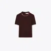 Tory Burch Wool And Sequin Short-sleeved Sweater In Dark Winterberry