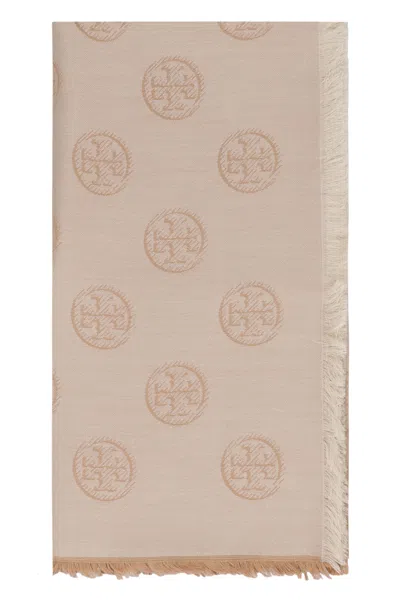Tory Burch Wool-silk Frayed Scarf 100x180 Cm In Neutral