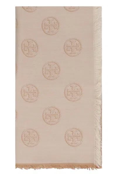 Tory Burch Wool And Silk Scarf In Beige