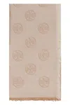 Tory Burch Traveller Logo-print Scarf In Neutral