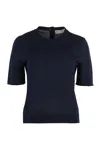 Tory Burch Wool And Silk Short Sleeve Pullover In Blue