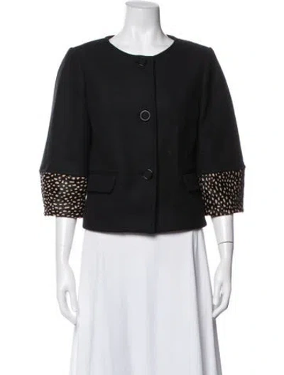Pre-owned Tory Burch Wool Animal Print Jacket In Black