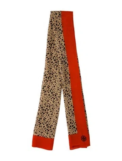 Pre-owned Tory Burch Wool Animal Print Shawl In Orange