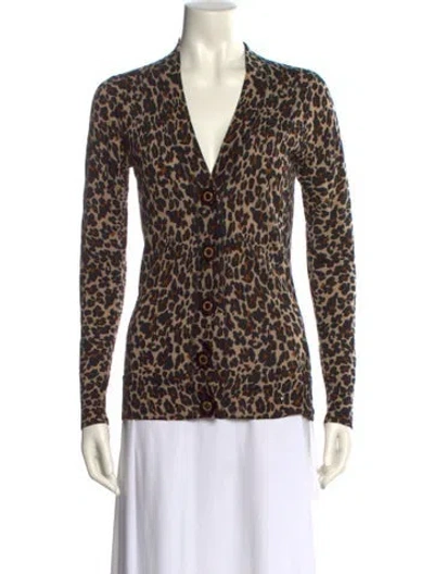 Pre-owned Tory Burch Wool Animal Print Sweater In Brown