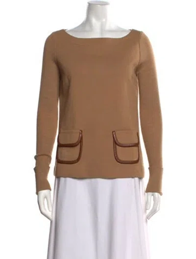 Pre-owned Tory Burch Wool Bateau Neckline Top In Brown