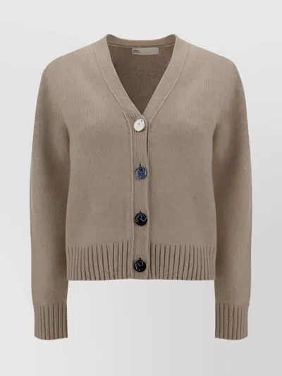 Tory Burch V-neck Buttoned Knitted Cardigan In Grey