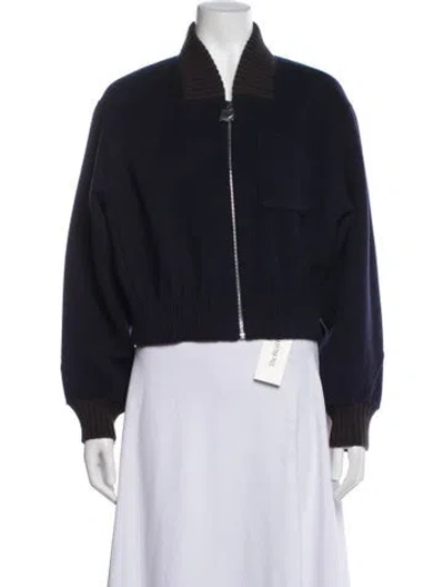 Pre-owned Tory Burch Wool Bomber Jacket W/ Tags In Blue