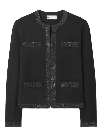 Tory Burch Seven Gauge Wool Cardigan In Gray