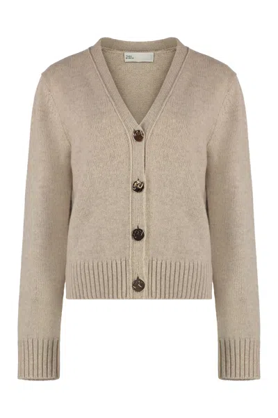 Tory Burch V-neck Buttoned Knitted Cardigan In Grey