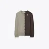 Tory Burch Colourblock Brooch Wool Cardigan In Multi