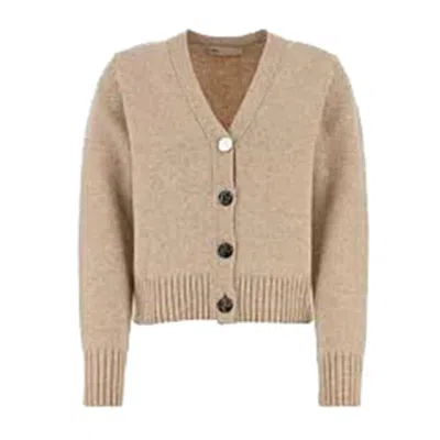 Tory Burch Wool Cardigan In Beige