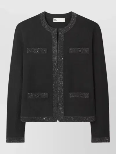 Tory Burch Wool Cardigan Round Neck Sequin Detailing In Animal Print