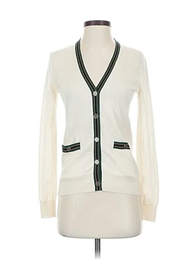 Pre-owned Tory Burch Wool Cardigan Sweater In White