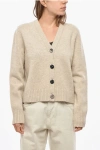 Tory Burch Wool Cardigan With Silver Effect Buttons In Brown