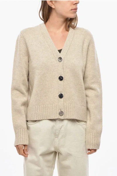 Tory Burch Wool Cardigan With Silver Effect Buttons In Brown