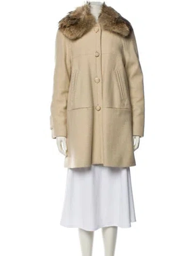 Pre-owned Tory Burch Wool Colorblock Pattern Fur Coat In Neutral