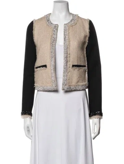 Pre-owned Tory Burch Wool Colorblock Pattern Jacket In Metallic/neutrals