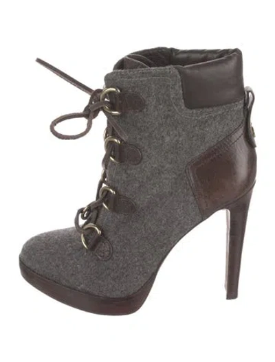 Pre-owned Tory Burch Wool Colorblock Pattern Lace-up Boots In Gray