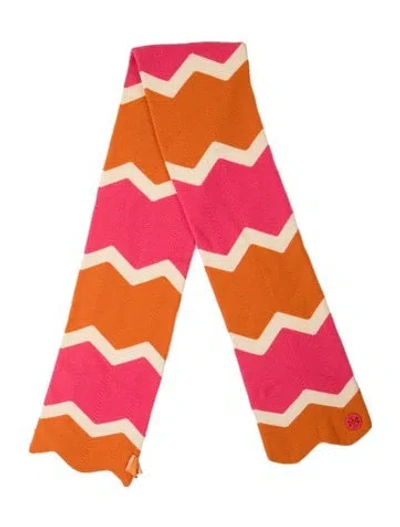Pre-owned Tory Burch Wool Colorblock Pattern Scarf In Orange