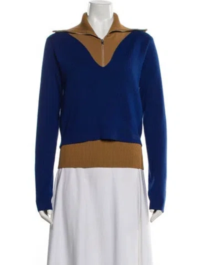 Pre-owned Tory Burch Wool Colorblock Pattern Sweater In Blue