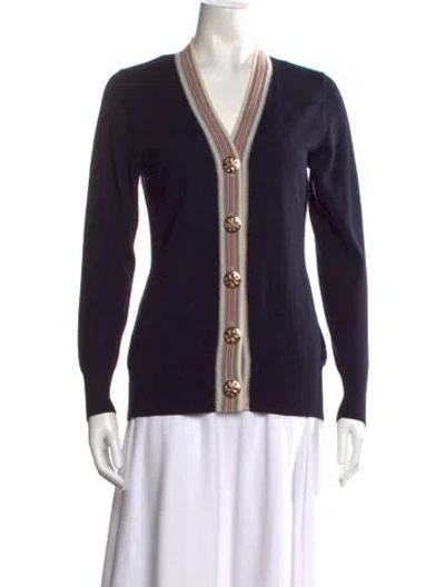Pre-owned Tory Burch Wool Colorblock Pattern Sweater In Blue
