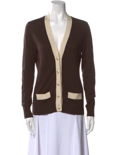 Pre-owned Tory Burch Wool Colorblock Pattern Sweater In Brown