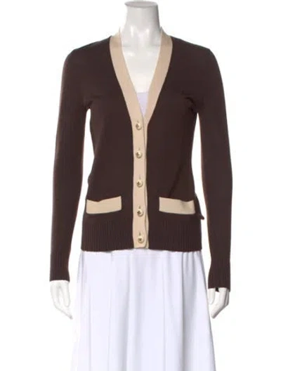 Pre-owned Tory Burch Wool Colorblock Pattern Sweater In Brown