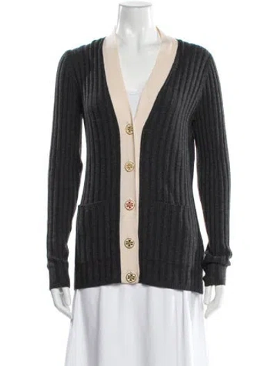 Pre-owned Tory Burch Wool Colorblock Pattern Sweater In Gray