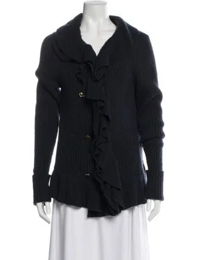 Pre-owned Tory Burch Wool Cowl Neck Sweater In Blue