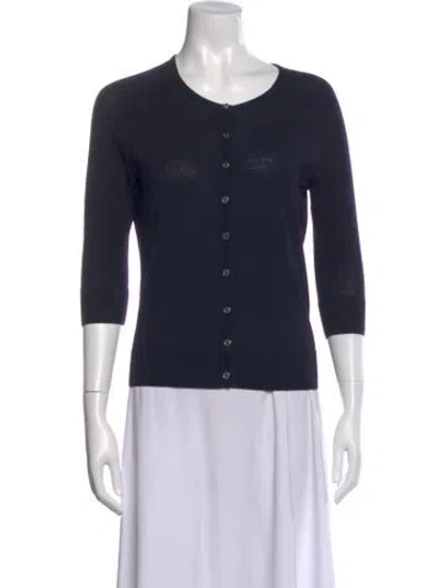 Pre-owned Tory Burch Wool Crew Neck Button-up Top In Black