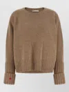 Tory Burch Wool Crew Neck Cropped Sweater Embroidered In Brown