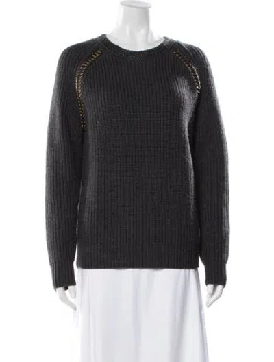 Pre-owned Tory Burch Wool Crew Neck Sweater In Black