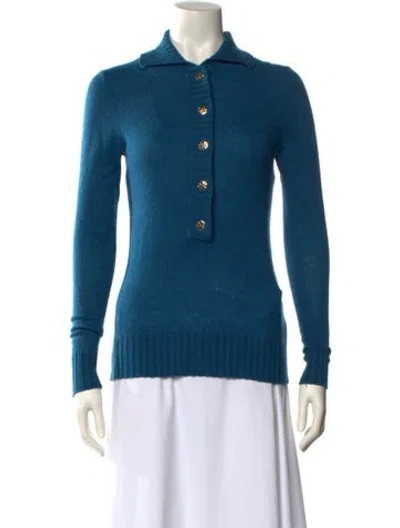 Pre-owned Tory Burch Wool Crew Neck Sweater In Blue