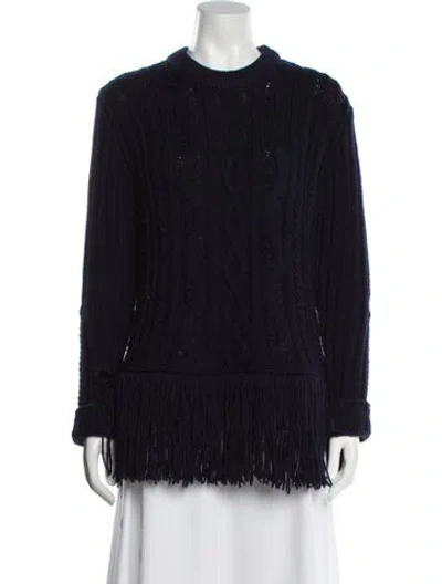 Pre-owned Tory Burch Wool Crew Neck Sweater In Blue