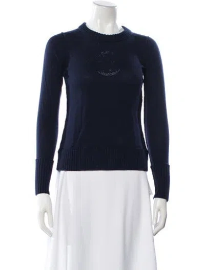 Pre-owned Tory Burch Wool Crew Neck Sweater In Blue