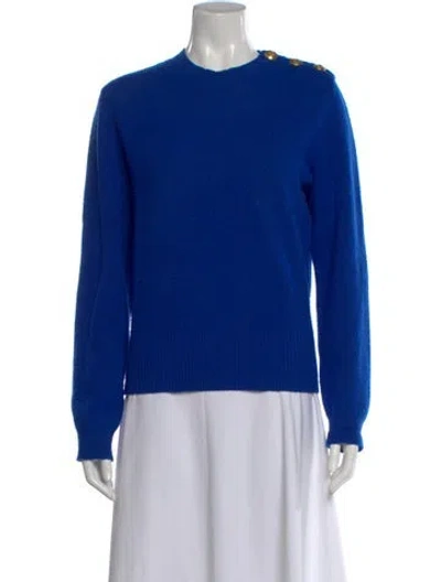 Pre-owned Tory Burch Wool Crew Neck Sweater In Blue