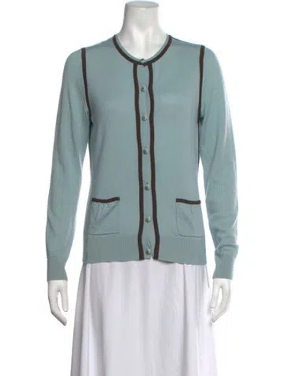 Pre-owned Tory Burch Wool Crew Neck Sweater In Blue