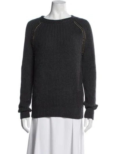 Pre-owned Tory Burch Wool Crew Neck Sweater In Gray