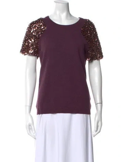 Pre-owned Tory Burch Wool Crew Neck Sweater In Purple
