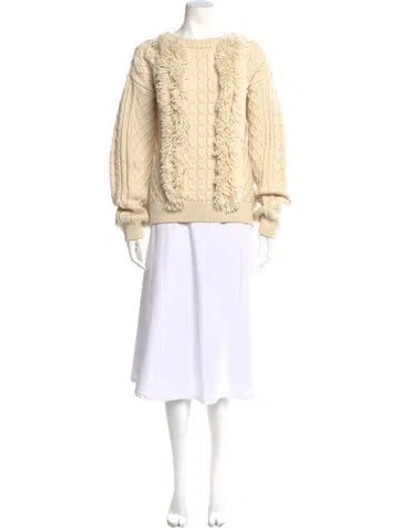 Pre-owned Tory Burch Wool Crew Neck Sweater W/ Tags In Neutral