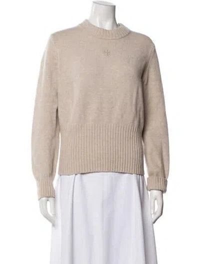 Pre-owned Tory Burch Wool Crew Neck Sweater In White